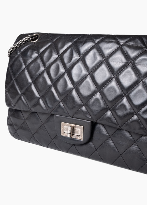 Large 2.55 bag in black quilted leather with a chain shoulder strap