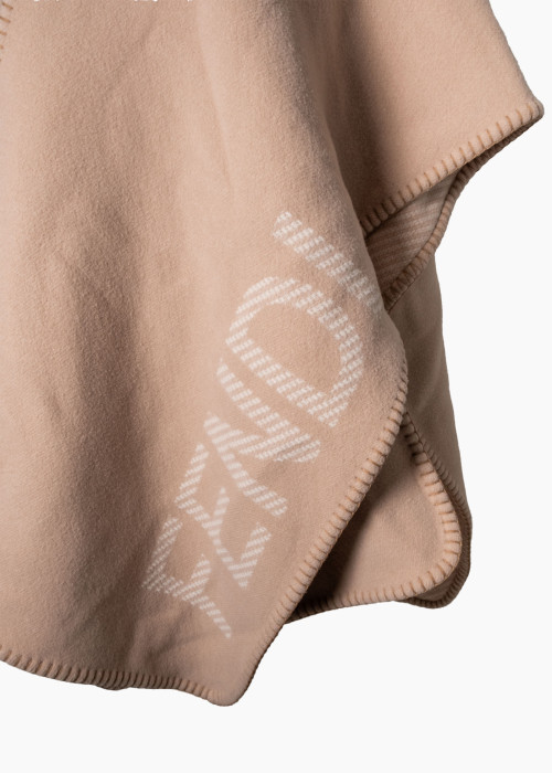 Poncho avec logo en laine vierge et cachemire beige