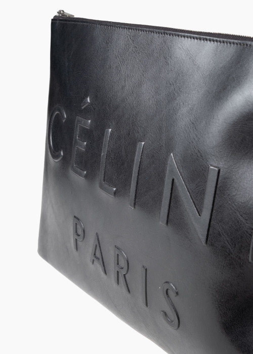 Pochette en cuir noir avec logo
