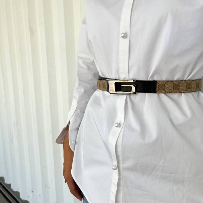 Leather and fabric belt Gucci