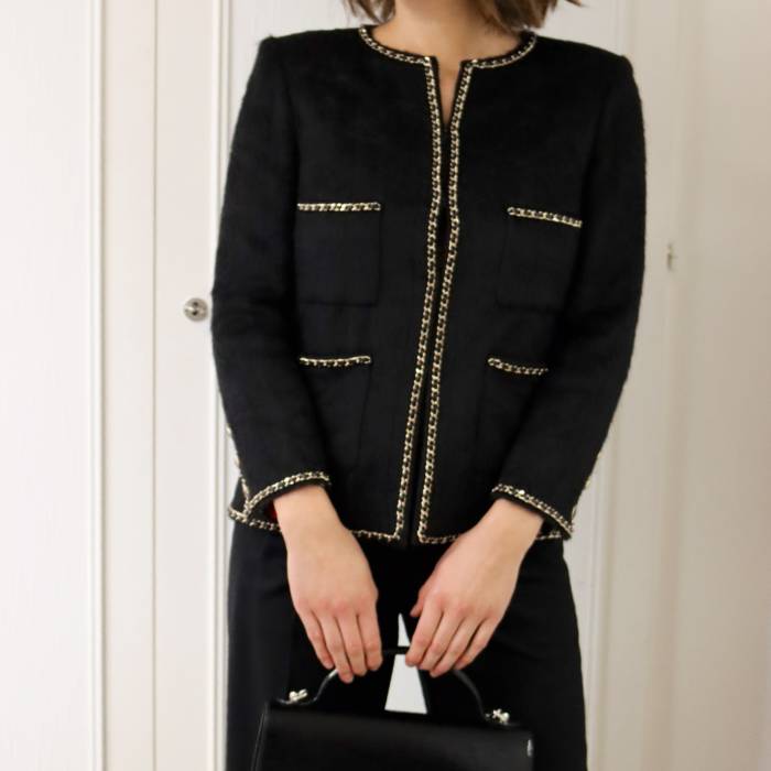 Chanel jacket with gold jewellery Chanel