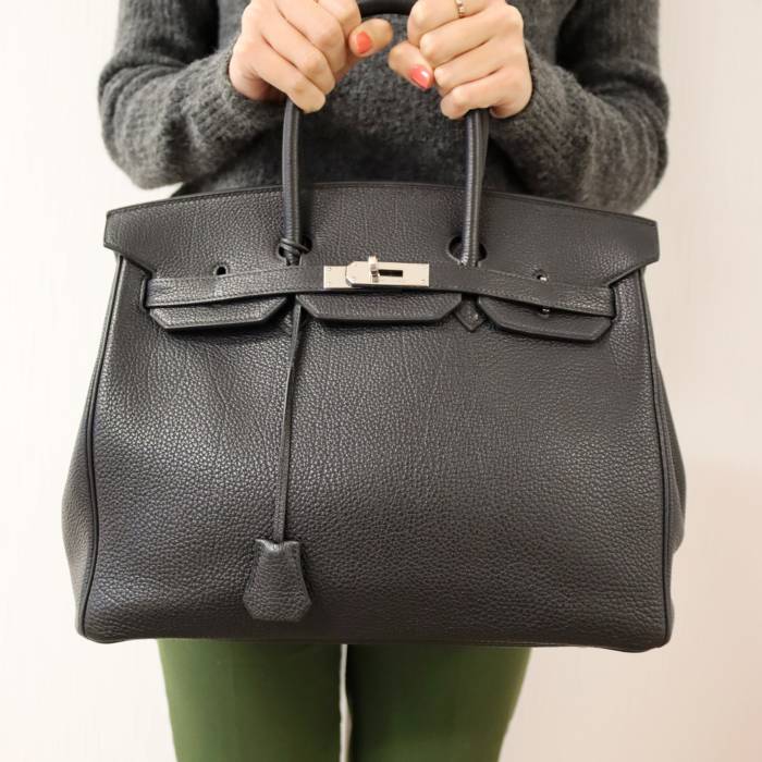Hermès Birkin 35 Tasche aus schwarzem Togo-Leder Hermès