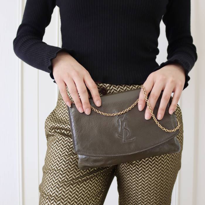 Grey patent leather pouch Yves Saint Laurent