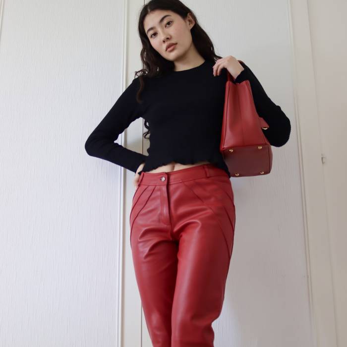 Red leather pants Dior