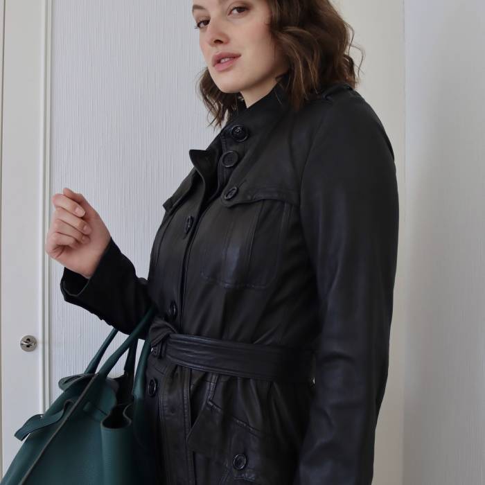 Long black leather trench coat Burberry
