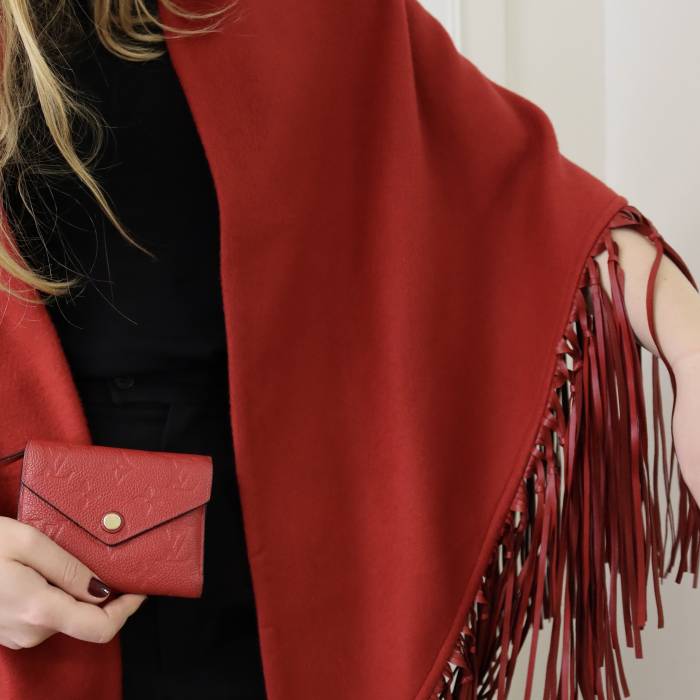 Cashmere and red leather shawl Hermès