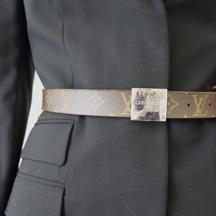 Brown monogrammed belt with silver buckle Louis Vuitton