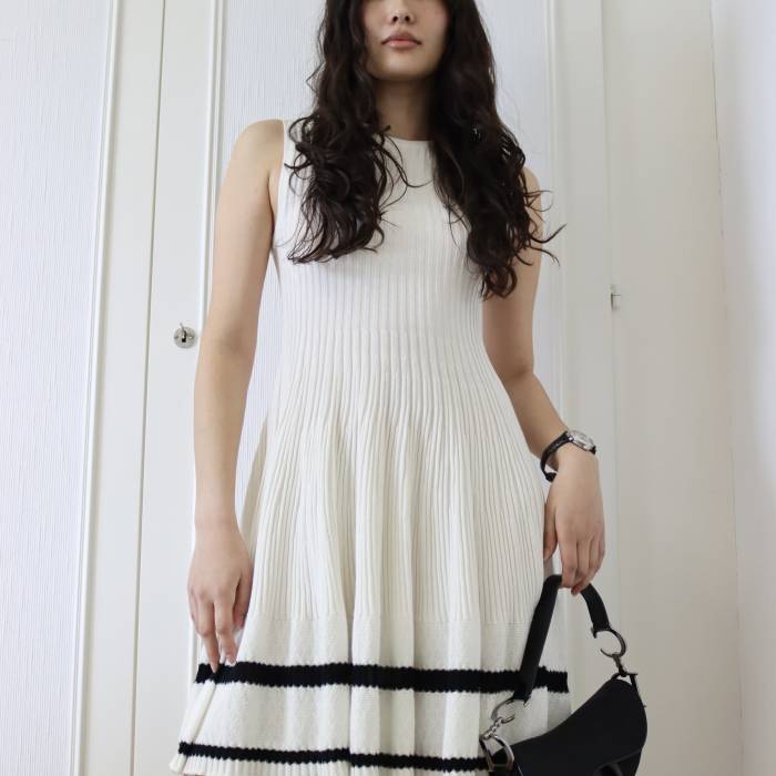 White dress with black stripes Chanel