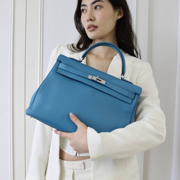 Handbag Hermes Kelly 35 blue Hermès