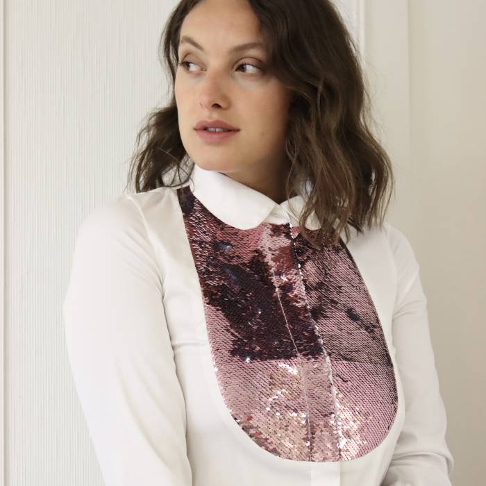 White shirt with pink sequin front panel Amlège