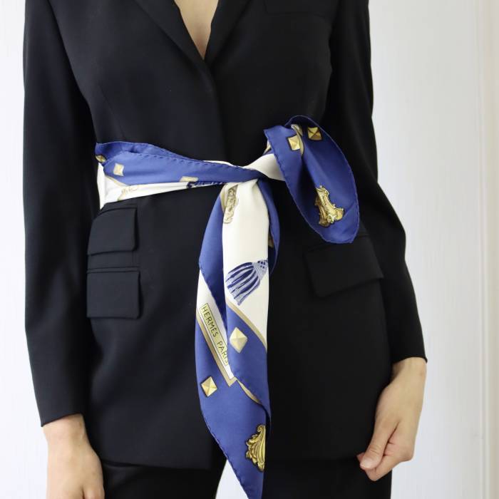 Navy blue and white silk scarf Hermès