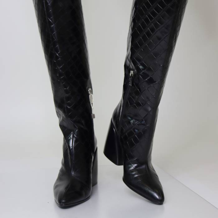 Black crocodile embossed leather boots Chloé