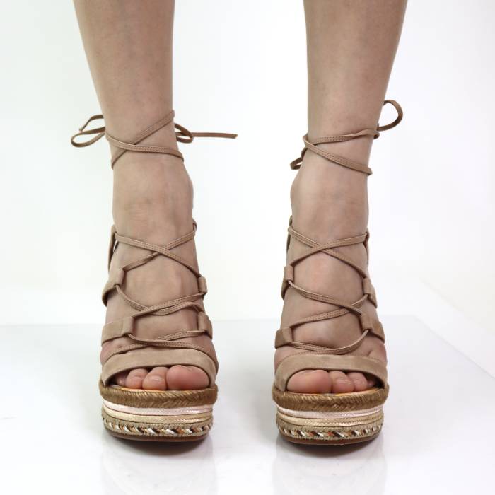 Beige leather and suede wedges Valentino