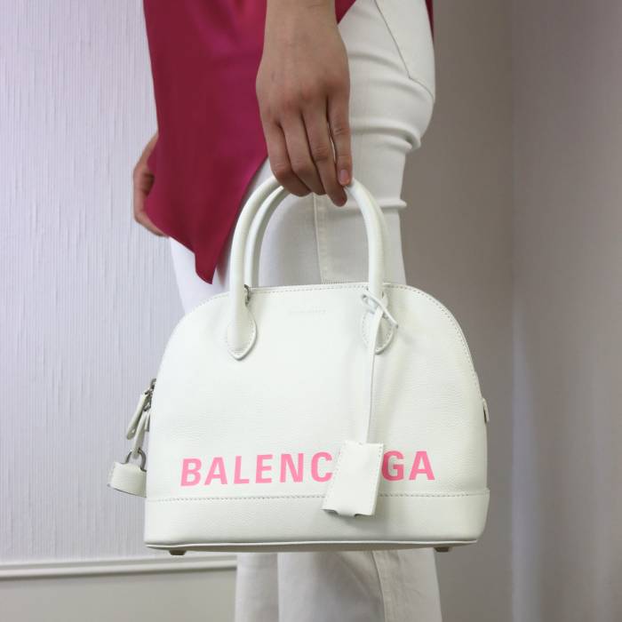White and pink leather city bag Balenciaga
