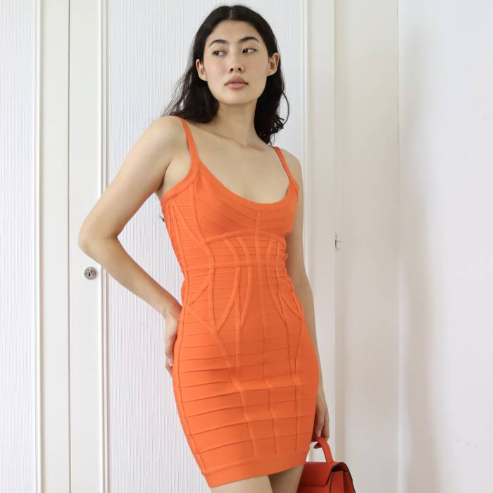 Orangefarbenes Kleid Hervé Leger Hervé Léger