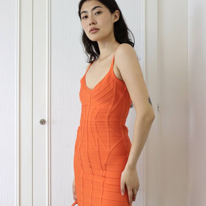 Orangefarbenes Kleid Hervé Leger Hervé Léger