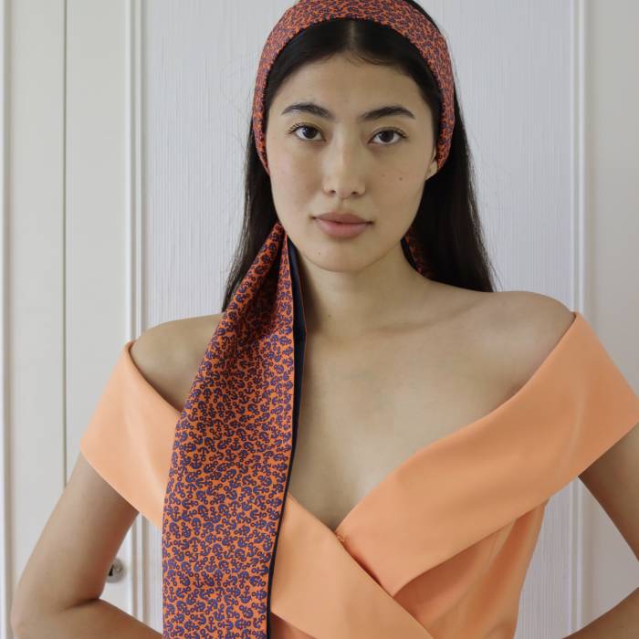 Orange and blue silk shawl Hermès