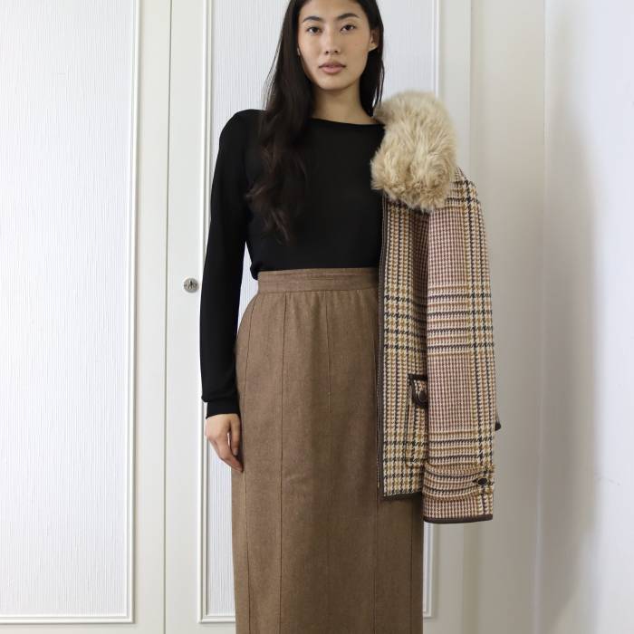 Jupe longue en laine marron Dior