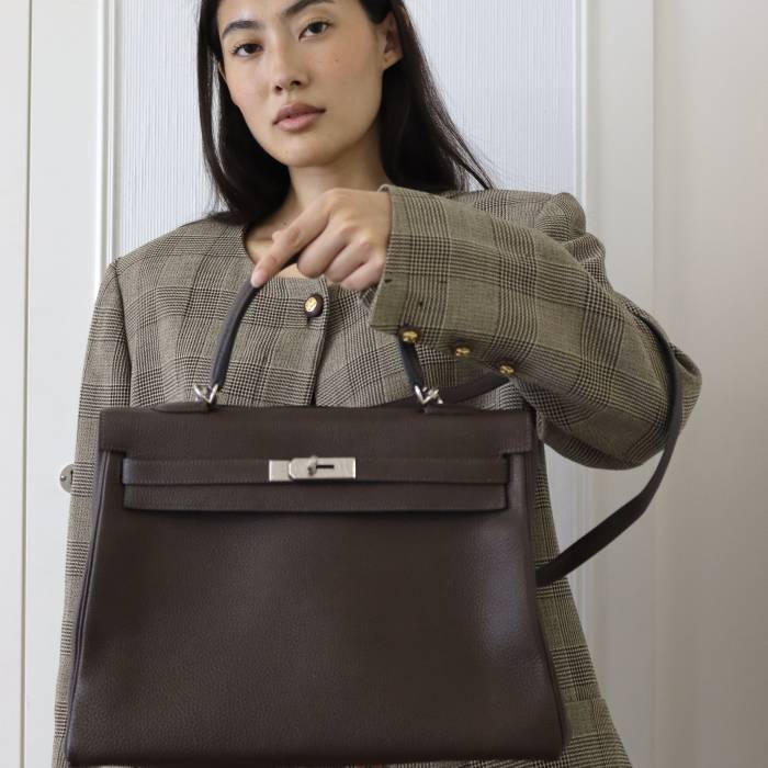 Kelly 35 bag in brown Togo leather Hermès