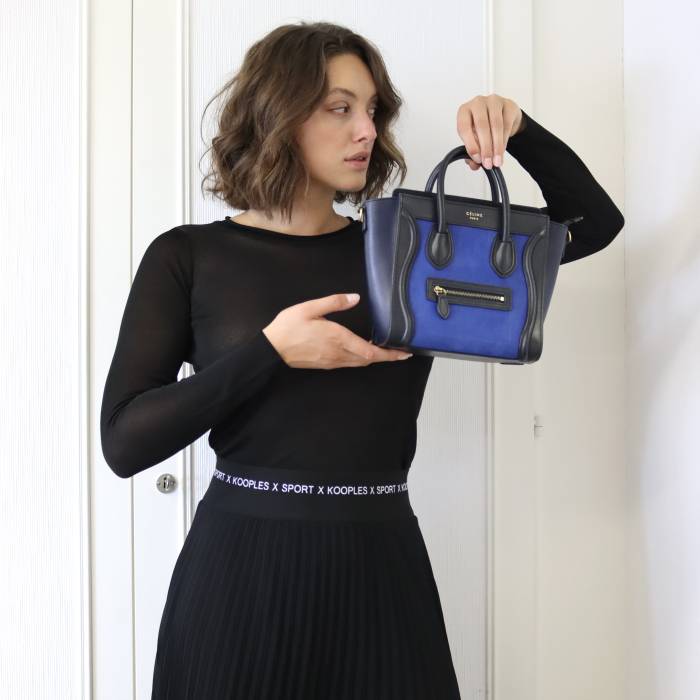 Kleine Luggage-Tasche aus blauem und schwarzem Bi-Material-Leder Celine