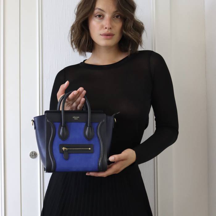 Luggage small bag in blue and black bi-material leather Celine