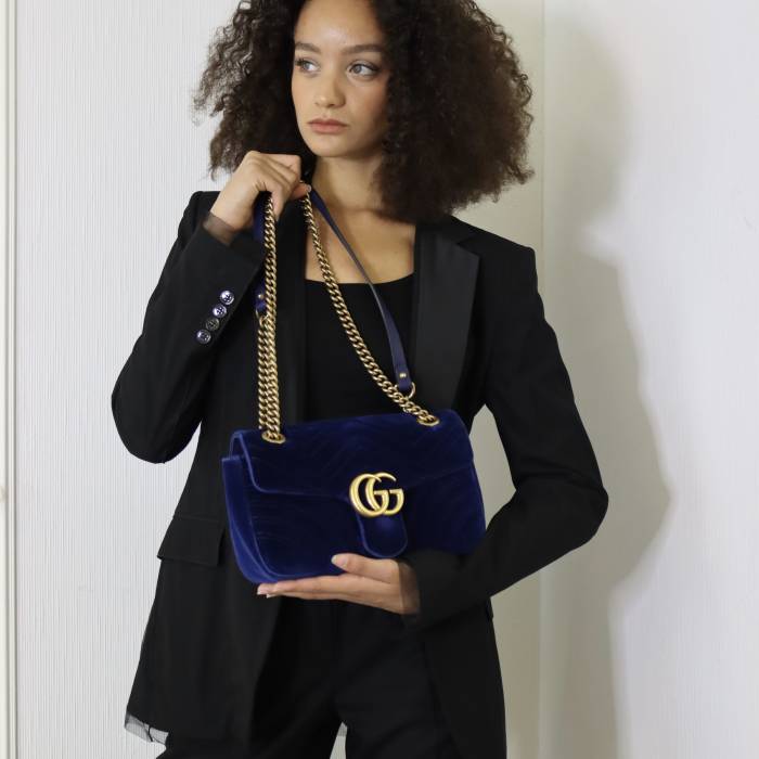Marmont-Tasche aus blauem Samt Gucci