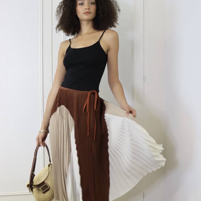 Brown, beige and white pleated skirt Agnona