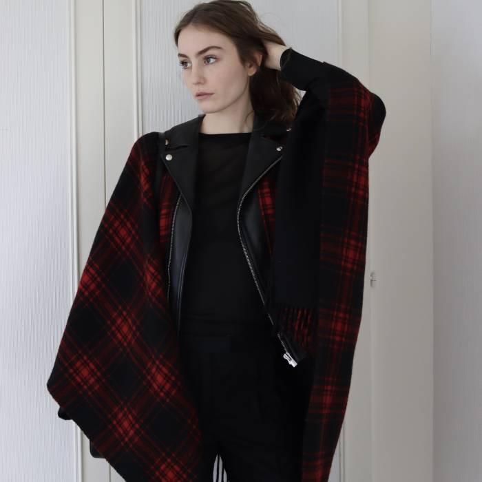 Black and red wool and leather cape The Kooples