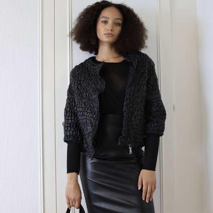 Short black leather jacket Prada