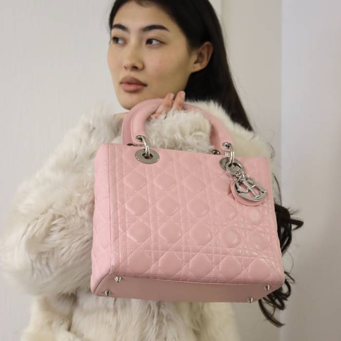 Lady Dior pink bag with silver jewelry Dior