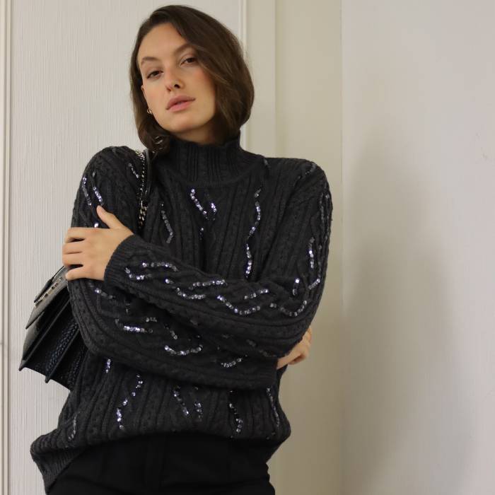 Grauer Pullover mit Pailletten Yves Saint Laurent