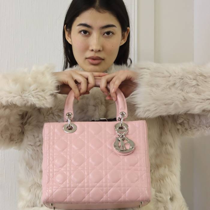 Lady Dior pink bag with silver jewelry Dior