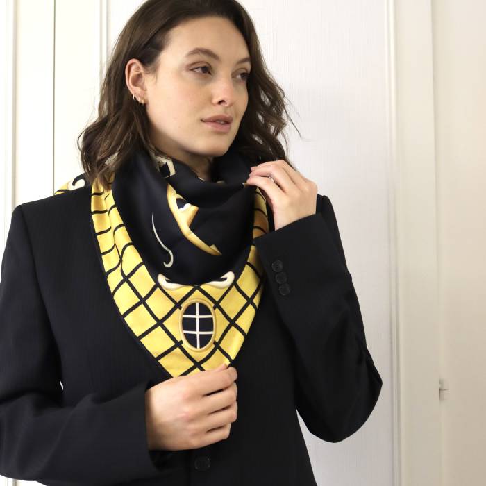 Black and gold silk scarf Bulgari