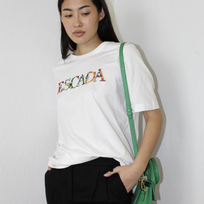 White T-shirt with colorful lettering Escada