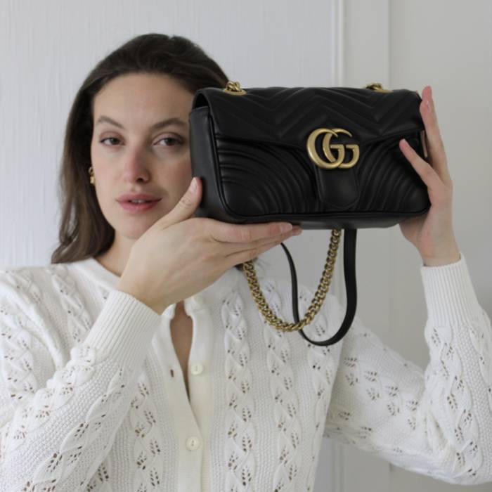Marmont-Tasche aus schwarzem Leder Gucci
