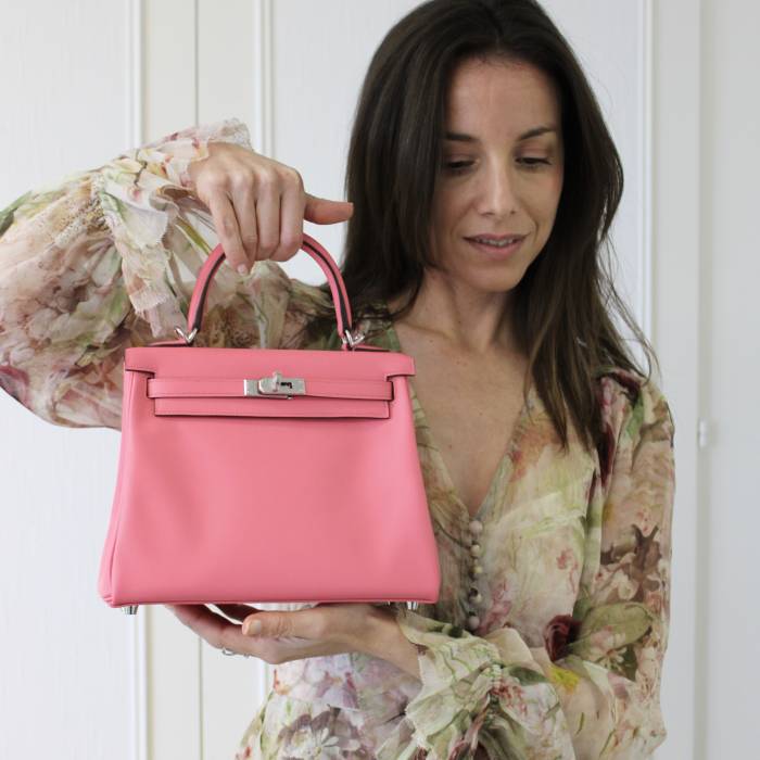 Kelly 25 azalea pink bag in swift leather Hermès