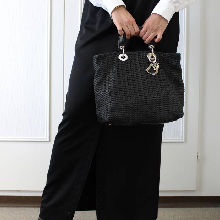 Lady soft black braided leather handbag Dior
