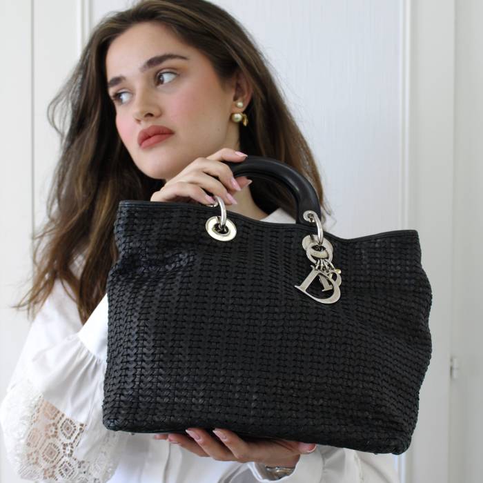 Lady soft black braided leather handbag Dior