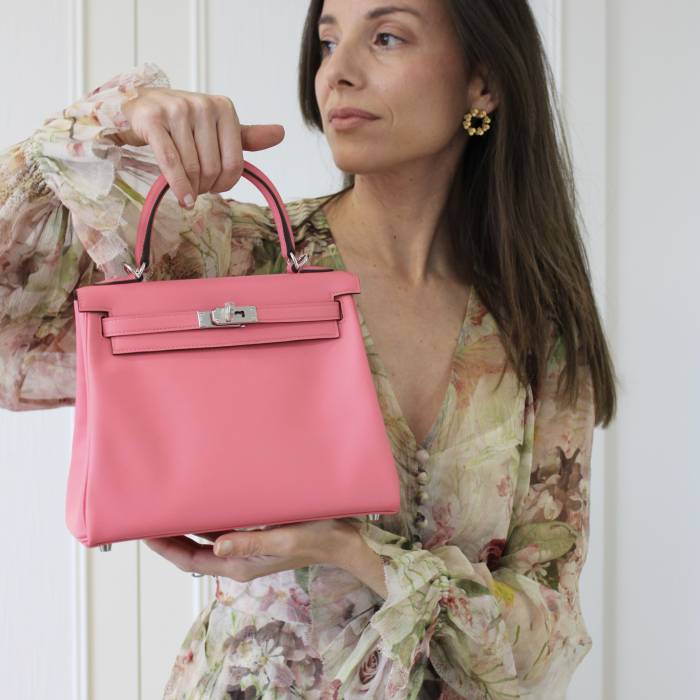 Kelly Bag 25 rosa Azalee aus Swift-Leder Hermès