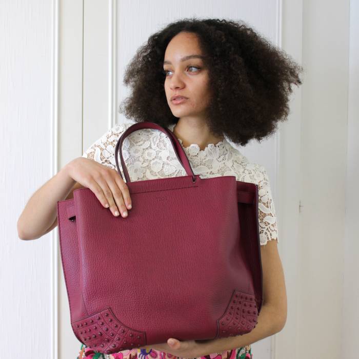 Wave purple bucket bag in hammered leather Tod's