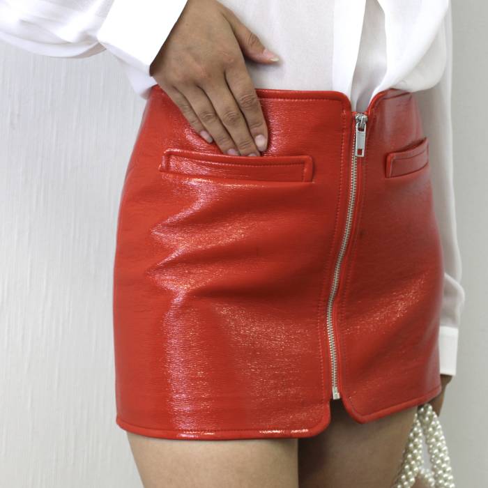 Red vinyl skirt Courrèges