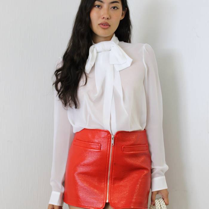 Red vinyl skirt Courrèges