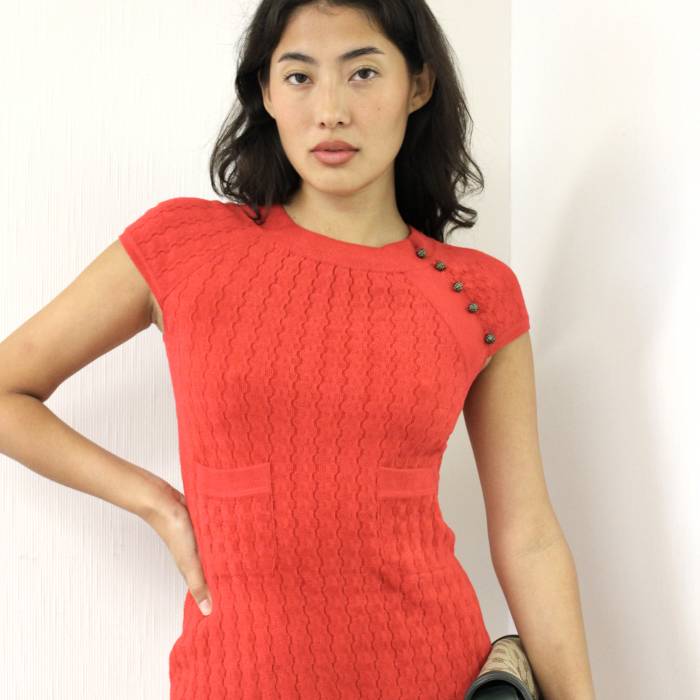 Robe midi rouge en maille bouclé Chanel