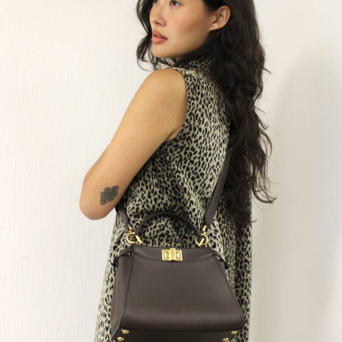 Sac Peekaboo Mini en cuir marron Fendi