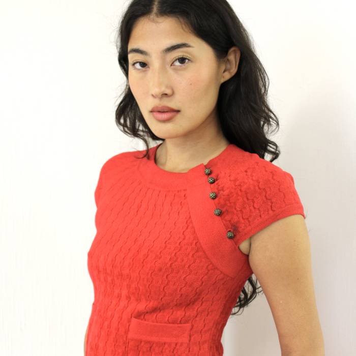 Robe midi rouge en maille bouclé Chanel