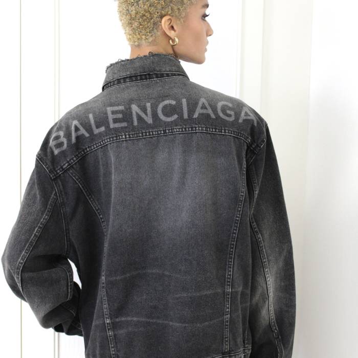 Veste oversize grise en jean Balenciaga