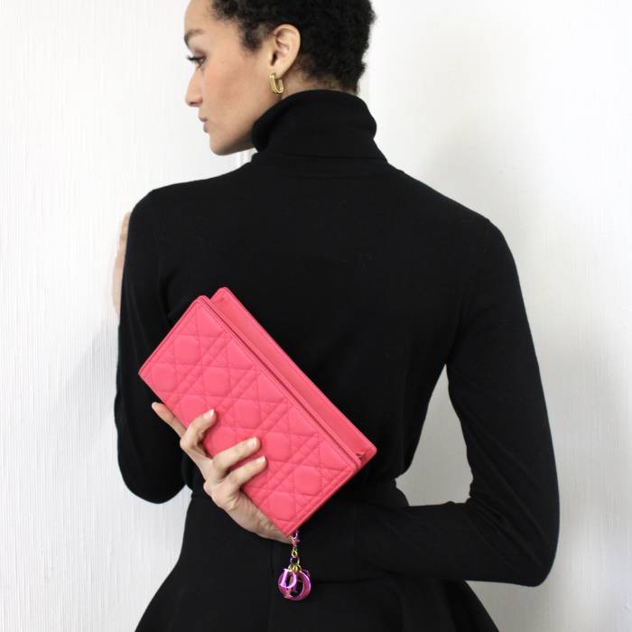 Pochette à chaine Lady en cuir d'agneau rose Dior