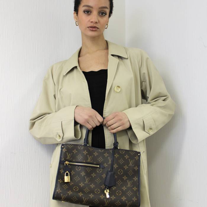 Sac Popincourt marron bord bleu Louis Vuitton