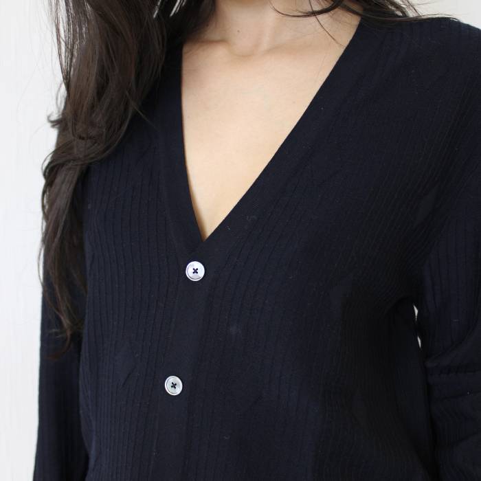 Navy blue wool button-down cardigan Hermès