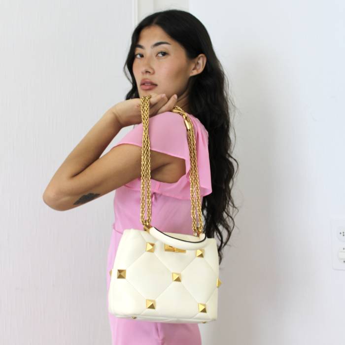 Gesteppte Tasche aus weißem Leder Valentino